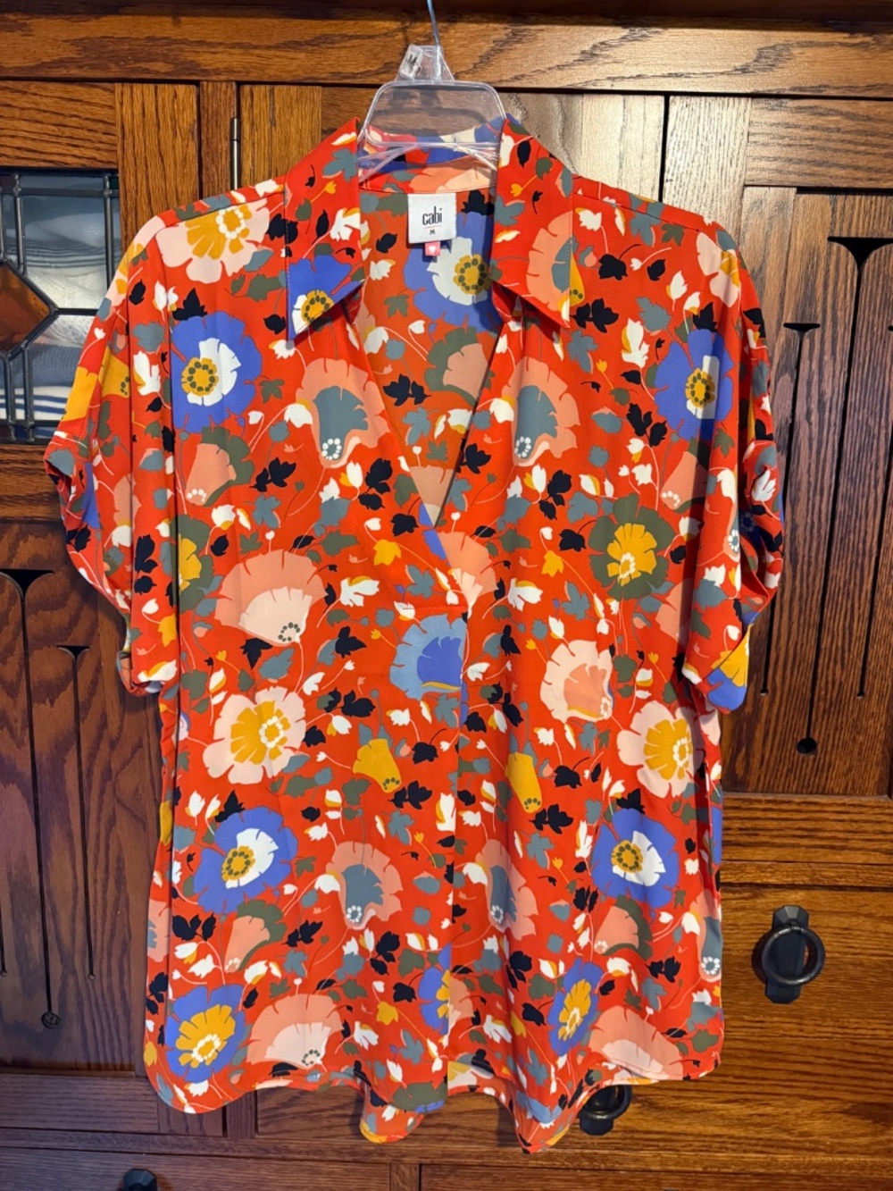 CAbi, bright floral blouse in Med, like new